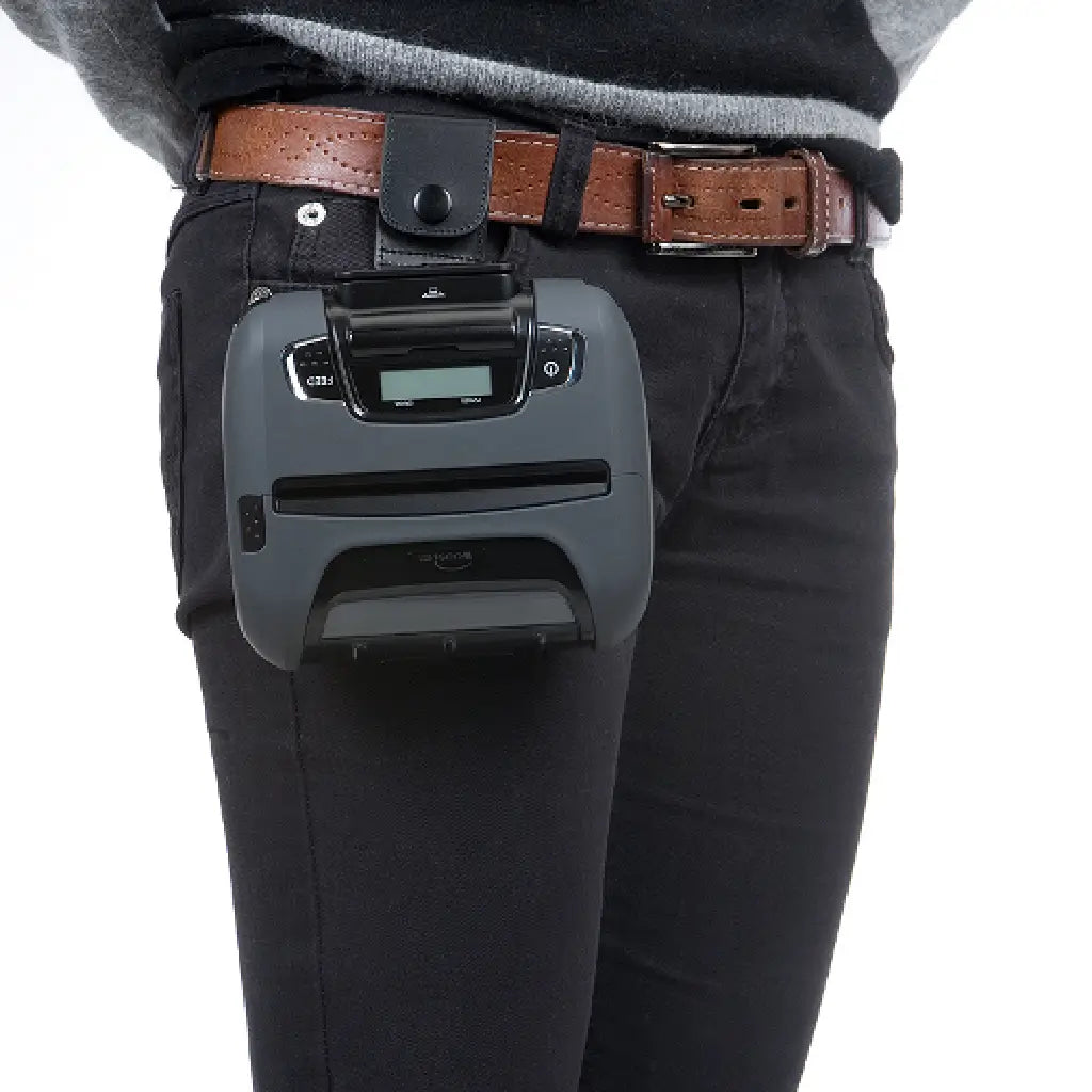 Person using Woosim Leather Belt Loop for WSP-i series